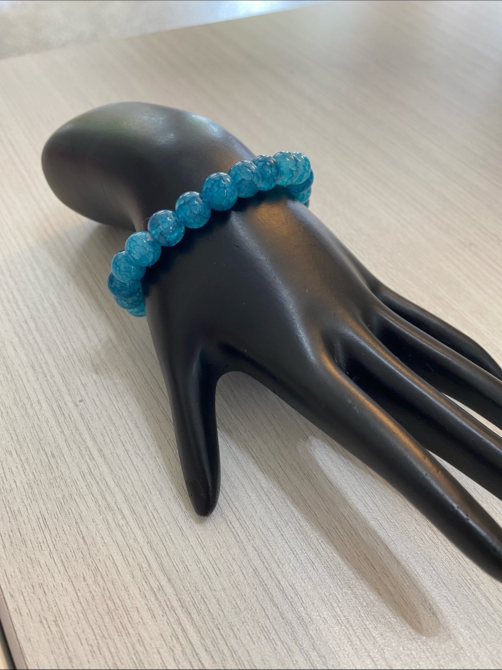 Stone Blue Crackle Glass Bead Stretch Bracelet